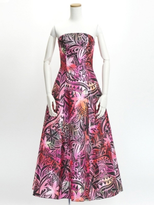 Hula Long Dress with Heliconia Print / Luxury Collection / Red / J2679rd