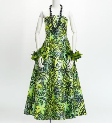 Hula Long Dress with Heliconia Print / Luxury Collection / Yellow Green / J2679ye