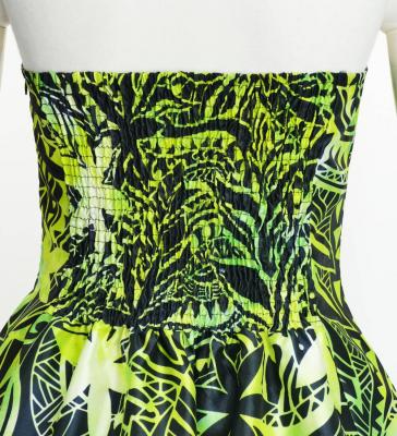 Hula Long Dress with Heliconia Print / Luxury Collection / Yellow Green / J2679ye