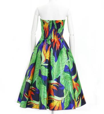 Hula Midi Dress with Strelitzia Print / Luxury Collection / Blue / J2680bl