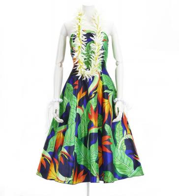 Hula Midi Dress with Strelitzia Print / Luxury Collection / Blue / J2680bl