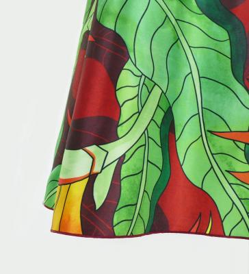 Hula Midi Dress with Strelitzia Print / Luxury Collection / Brown Red / J2680br