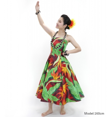 Hula Midi Dress with Strelitzia Print / Luxury Collection / Brown Red / J2680br