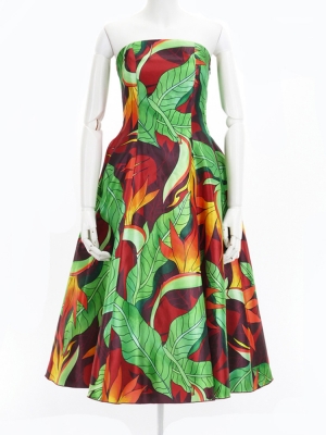 Hula Midi Dress with Strelitzia Print / Luxury Collection / Brown Red / J2680br