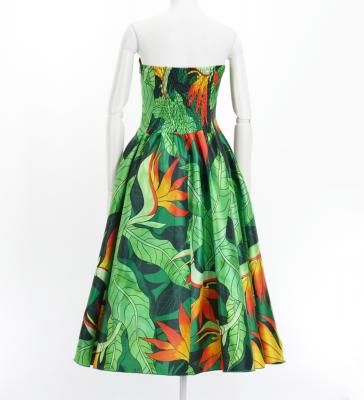 Hula Midi Dress with Strelitzia Print / Luxury Collection / Green / J2680gr