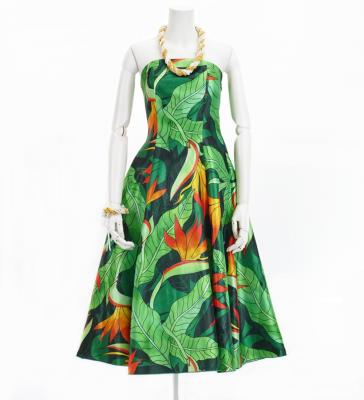 Hula Midi Dress with Strelitzia Print / Luxury Collection / Green / J2680gr