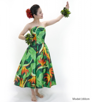Hula Midi Dress with Strelitzia Print / Luxury Collection / Green / J2680gr