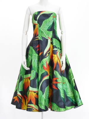 Hula Midi Dress with Strelitzia Print / Luxury Collection / Gray / J2680gy