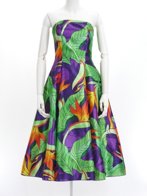 Hula Midi Dress with Strelitzia Print / Luxury Collection / Purple / J2680pu