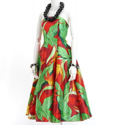 Hula Midi Dress with Strelitzia Print / Luxury Collection / Red / J2680rd