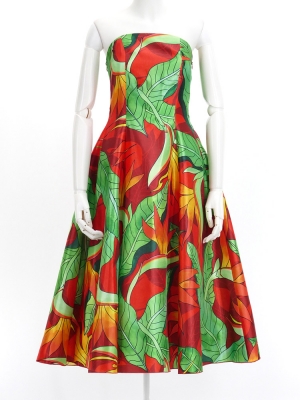 Hula Midi Dress with Strelitzia Print / Luxury Collection / Red / J2680rd