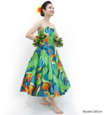 Hula Midi Dress with Strelitzia Print / Luxury Collection / Turquoise Blue / J2680tbl
