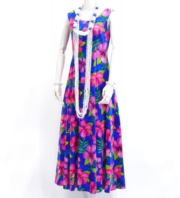 Hula Long Hibiscus Dress with Velvet / Luxury Collection / Blue / J2681bl