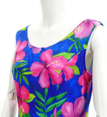 Hula Long Hibiscus Dress with Velvet / Luxury Collection / Blue / J2681bl