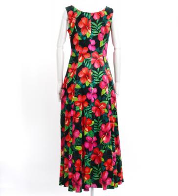 Hula Long Hibiscus Dress with Velvet / Luxury Collection / Green / J2681gr