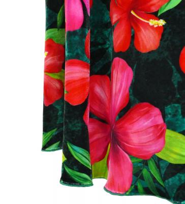 Hula Long Hibiscus Dress with Velvet / Luxury Collection / Green / J2681gr