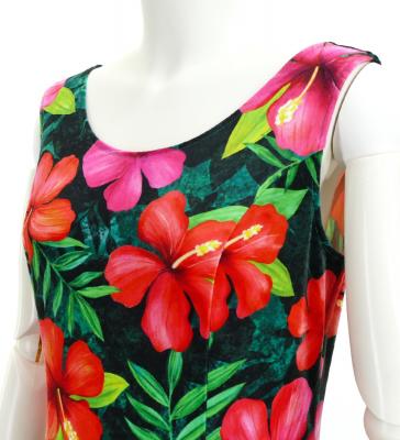 Hula Long Hibiscus Dress with Velvet / Luxury Collection / Green / J2681gr