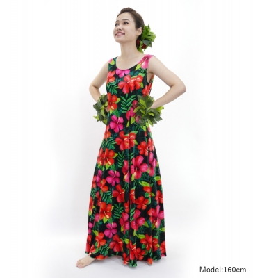 Hula Long Hibiscus Dress with Velvet / Luxury Collection / Green / J2681gr