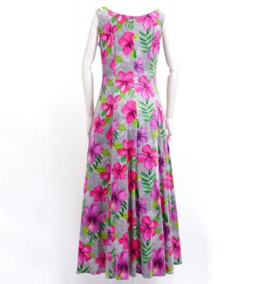 Hula Long Hibiscus Dress with Velvet / Luxury Collection / Gray / J2681gy