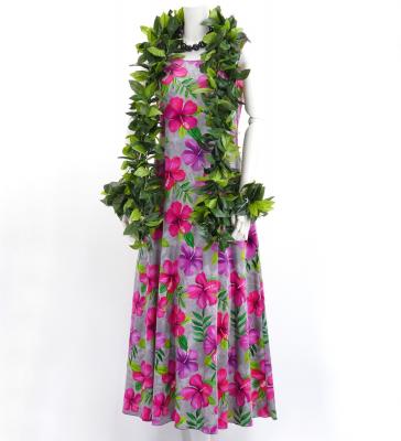 Hula Long Hibiscus Dress with Velvet / Luxury Collection / Gray / J2681gy
