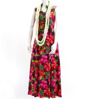 Hula Long Hibiscus Dress with Velvet / Luxury Collection / Pink / J2681pi