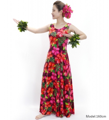 Hula Long Hibiscus Dress with Velvet / Luxury Collection / Pink / J2681pi