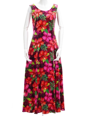 Hula Long Hibiscus Dress with Velvet / Luxury Collection / Pink / J2681pi