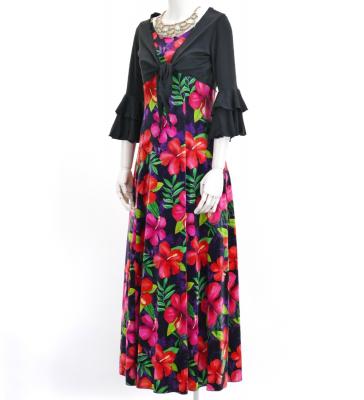 Hula Long Hibiscus Dress with Velvet / Luxury Collection / Purple / J2681pu