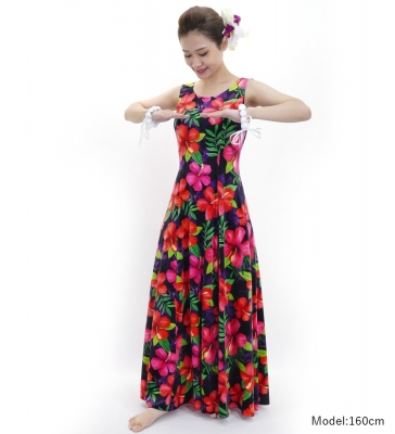 Hula Long Hibiscus Dress with Velvet / Luxury Collection / Purple / J2681pu