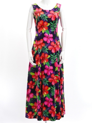 Hula Long Hibiscus Dress with Velvet / Luxury Collection / Purple / J2681pu