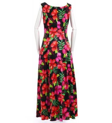 Hula Long Hibiscus Dress with Velvet / Luxury Collection / Red / J2681rd
