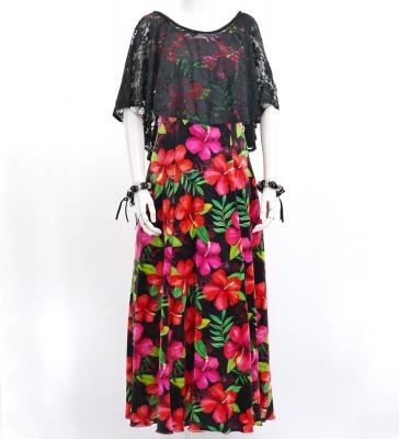 Hula Long Hibiscus Dress with Velvet / Luxury Collection / Red / J2681rd