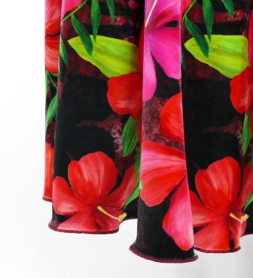 Hula Long Hibiscus Dress with Velvet / Luxury Collection / Red / J2681rd