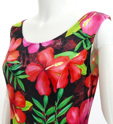Hula Long Hibiscus Dress with Velvet / Luxury Collection / Red / J2681rd