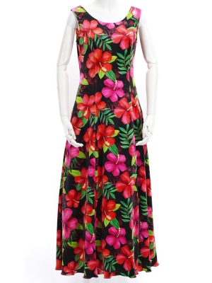 Hula Long Hibiscus Dress with Velvet / Luxury Collection / Red / J2681rd