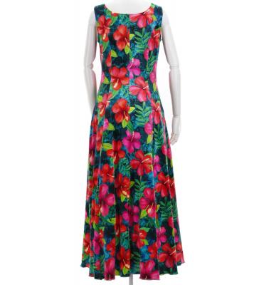Hula Long Hibiscus Dress with Velvet / Luxury Collection / Turquoise Blue / J2681tbl