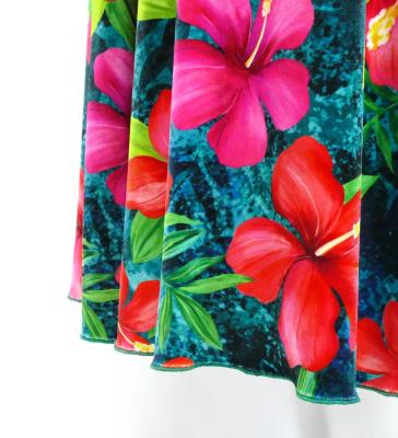 Hula Long Hibiscus Dress with Velvet / Luxury Collection / Turquoise Blue / J2681tbl