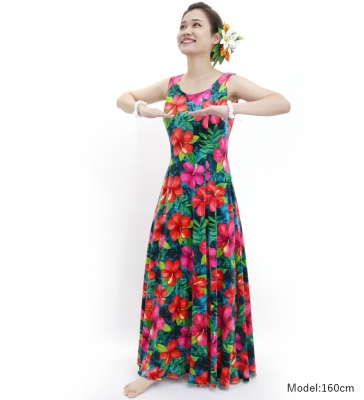 Hula Long Hibiscus Dress with Velvet / Luxury Collection / Turquoise Blue / J2681tbl