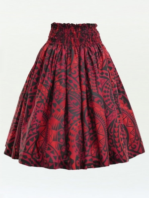 Hula Pa'u Skirt with Kahiko Print / Red /G2685
