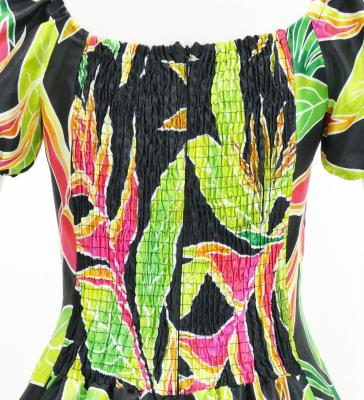 Hula Long Dress with Heliconia Print / Luxury Collection / Black / J2687bk