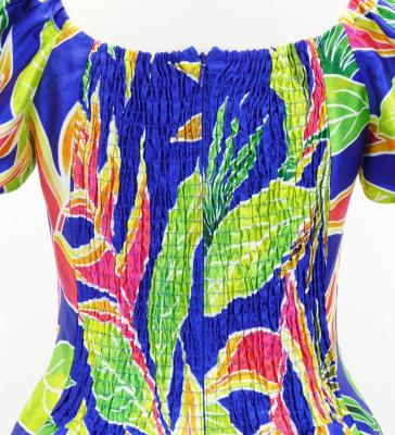 Hula Long Dress with Heliconia Print / Luxury Collection / Blue / J2687bl