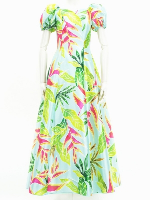 Hula Long Dress with Heliconia Print / Luxury Collection / Light Blue / J2687lbl