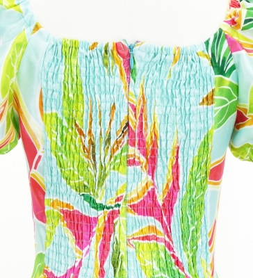 Hula Long Dress with Heliconia Print / Luxury Collection / Light Blue / J2687lbl