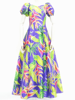 Hula Long Dress with Heliconia Print / Luxury Collection / Purple / J2687pu