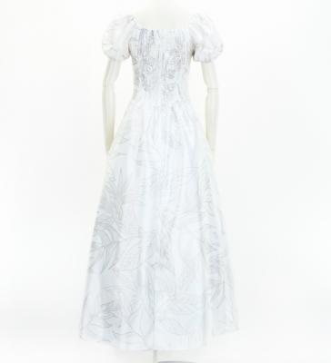 Hula Long Dress with Heliconia Print / Luxury Collection / White / J2687wh