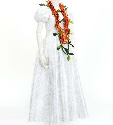 Hula Long Dress with Heliconia Print / Luxury Collection / White / J2687wh