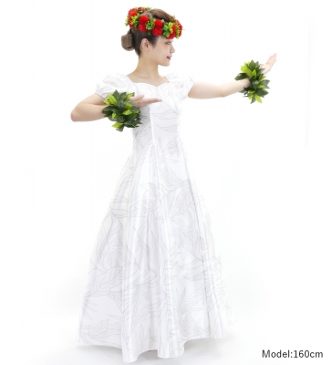 Hula Long Dress with Heliconia Print / Luxury Collection / White / J2687wh
