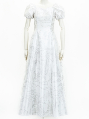 Hula Long Dress with Heliconia Print / Luxury Collection / White / J2687wh
