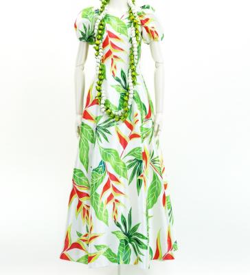 Hula Long Dress with Heliconia Print / Luxury Collection / White&Red / J2687whrd