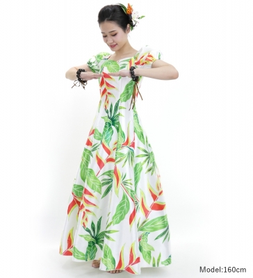 Hula Long Dress with Heliconia Print / Luxury Collection / White&Red / J2687whrd